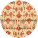 Round Machine Washable Abstract Mustard Yellow Rug, wshabs4027