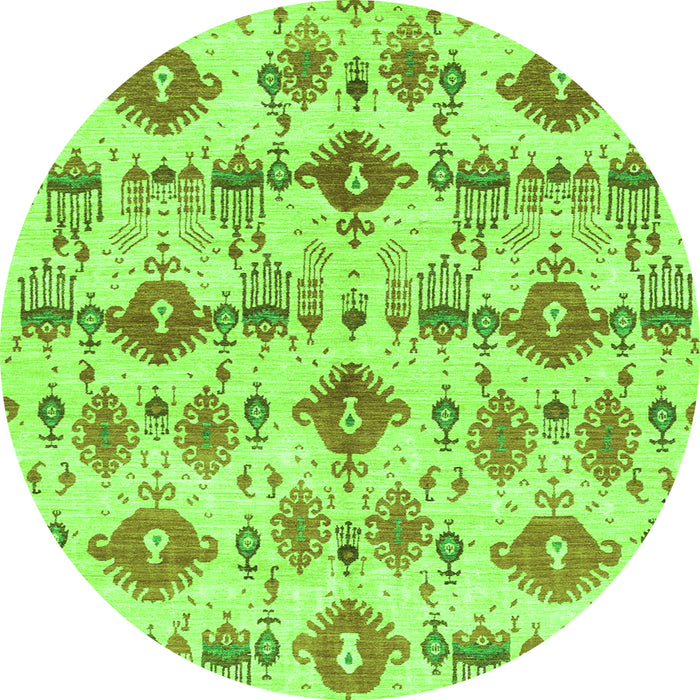 Round Machine Washable Abstract Green Modern Area Rugs, wshabs4027grn