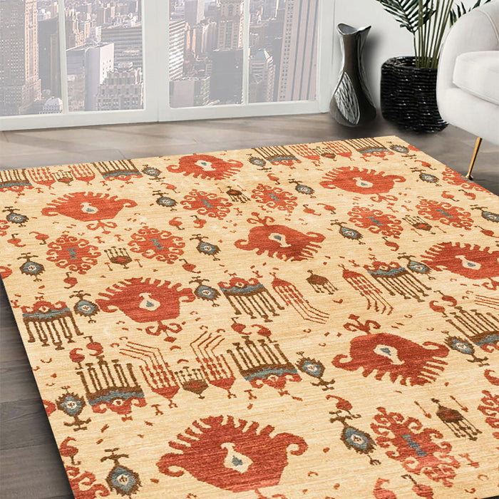 Machine Washable Abstract Mustard Yellow Rug in a Family Room, wshabs4027