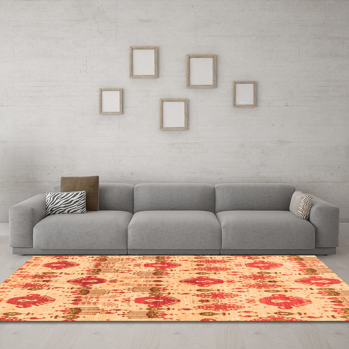 Machine Washable Abstract Orange Modern Area Rugs in a Living Room, wshabs4027org