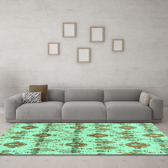 Machine Washable Abstract Turquoise Modern Area Rugs in a Living Room,, wshabs4027turq