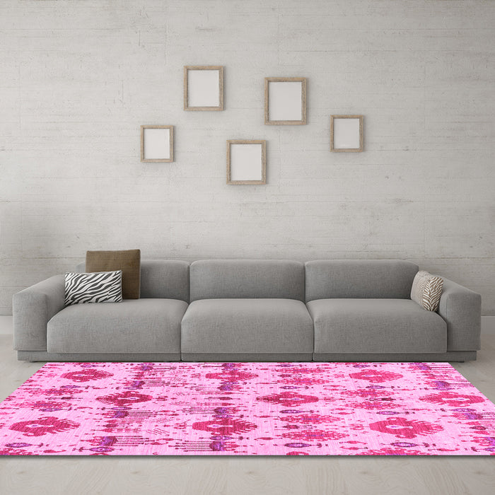 Machine Washable Abstract Pink Modern Rug in a Living Room, wshabs4027pnk