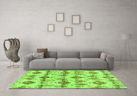 Machine Washable Abstract Green Modern Rug, wshabs4027grn