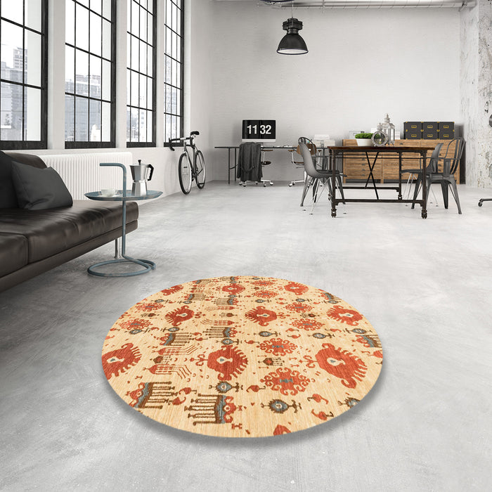 Round Abstract Mustard Yellow Modern Rug in a Office, abs4027