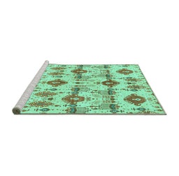 Sideview of Machine Washable Abstract Turquoise Modern Area Rugs, wshabs4027turq