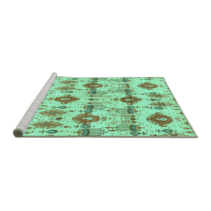 Sideview of Machine Washable Abstract Turquoise Modern Area Rugs, wshabs4027turq