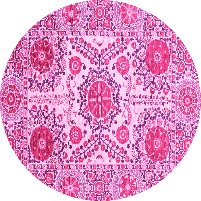 Round Machine Washable Abstract Pink Modern Rug, wshabs4028pnk