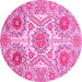 Round Machine Washable Abstract Pink Modern Rug, wshabs4028pnk