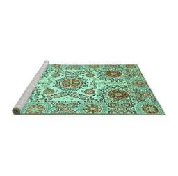Sideview of Machine Washable Abstract Turquoise Modern Area Rugs, wshabs4028turq