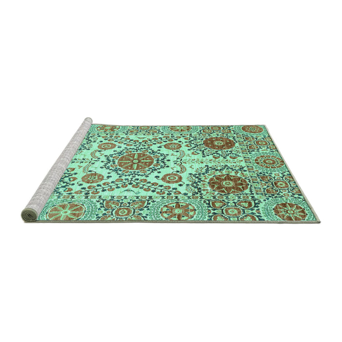 Sideview of Machine Washable Abstract Turquoise Modern Area Rugs, wshabs4028turq