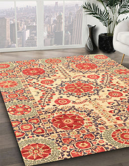 Abstract Mustard Yellow Modern Rug in Family Room, abs4028