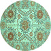 Round Machine Washable Abstract Turquoise Modern Area Rugs, wshabs4028turq