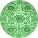 Round Machine Washable Abstract Emerald Green Modern Area Rugs, wshabs4028emgrn