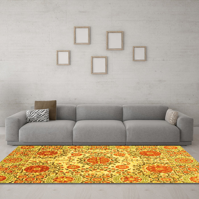 Machine Washable Abstract Yellow Modern Rug in a Living Room, wshabs4028yw