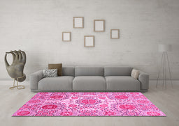 Machine Washable Abstract Pink Modern Rug in a Living Room, wshabs4028pnk