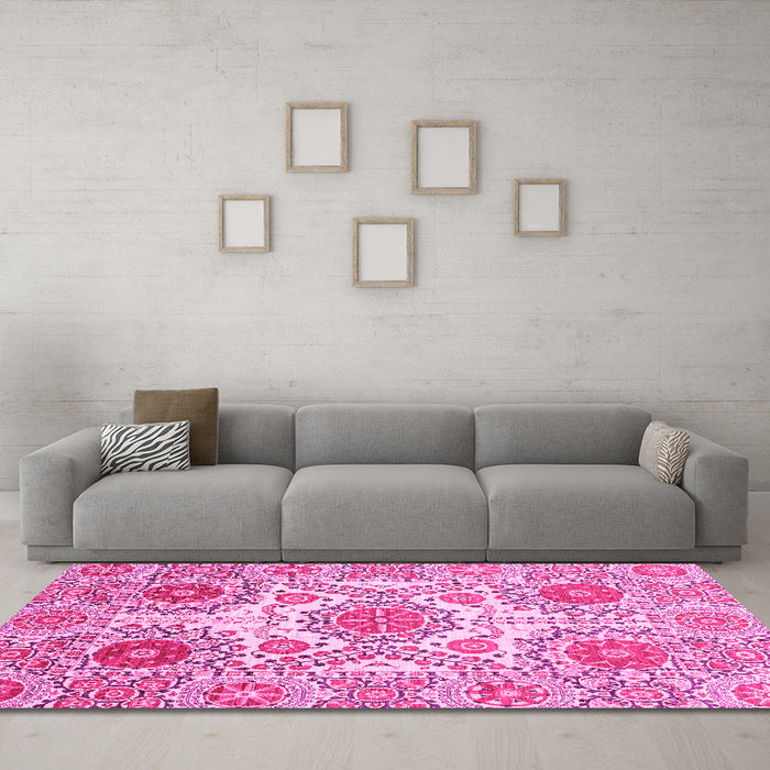 Machine Washable Abstract Pink Modern Rug in a Living Room, wshabs4028pnk