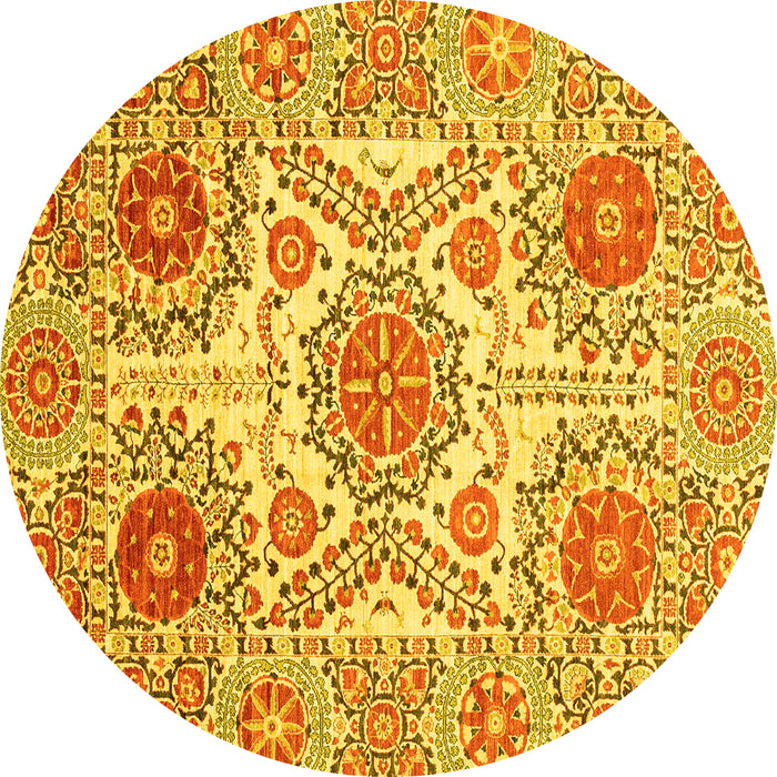 Round Machine Washable Abstract Yellow Modern Rug, wshabs4028yw