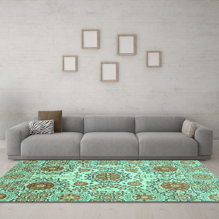 Machine Washable Abstract Turquoise Modern Area Rugs in a Living Room,, wshabs4028turq