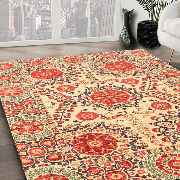 Machine Washable Abstract Mustard Yellow Rug in a Family Room, wshabs4028