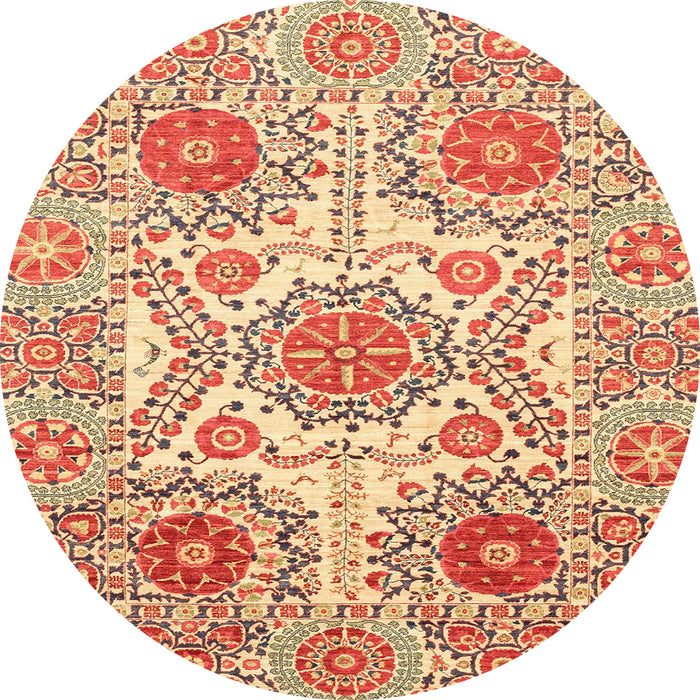 Round Machine Washable Abstract Mustard Yellow Rug, wshabs4028