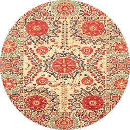 Round Abstract Mustard Yellow Modern Rug, abs4028