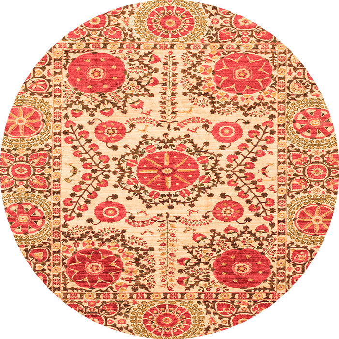 Round Machine Washable Abstract Orange Modern Area Rugs, wshabs4028org