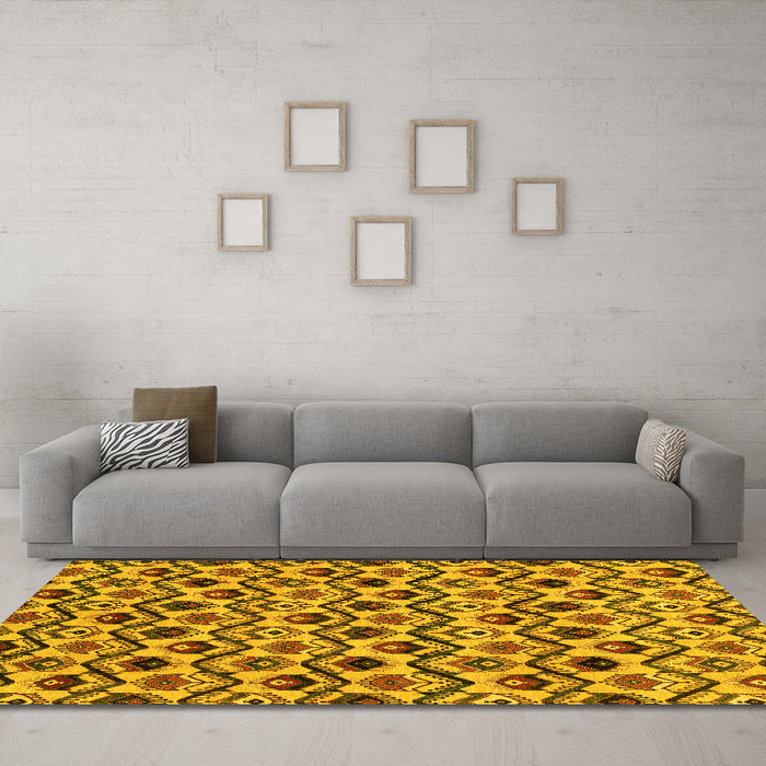 Machine Washable Abstract Yellow Modern Rug in a Living Room, wshabs4029yw
