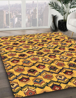 Abstract Red Brown Modern Rug in Family Room, abs4029