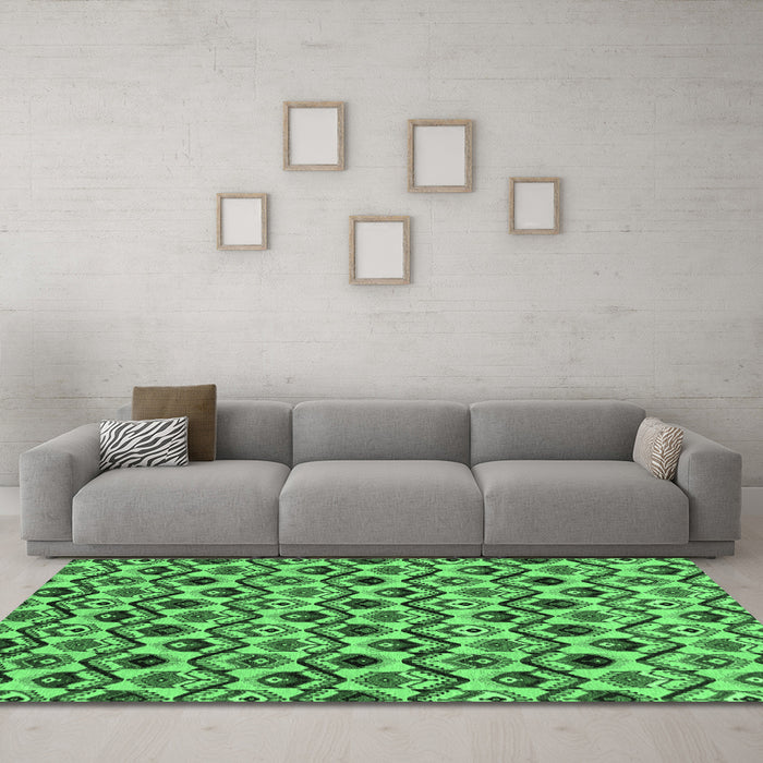 Machine Washable Abstract Emerald Green Modern Area Rugs in a Living Room,, wshabs4029emgrn