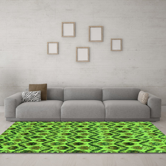 Machine Washable Abstract Green Modern Area Rugs in a Living Room,, wshabs4029grn