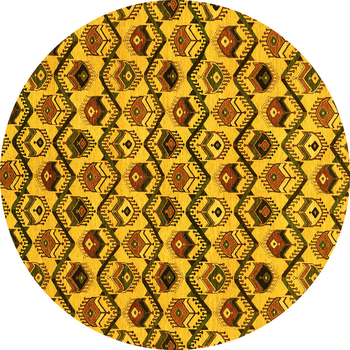 Round Abstract Yellow Modern Rug, abs4029yw