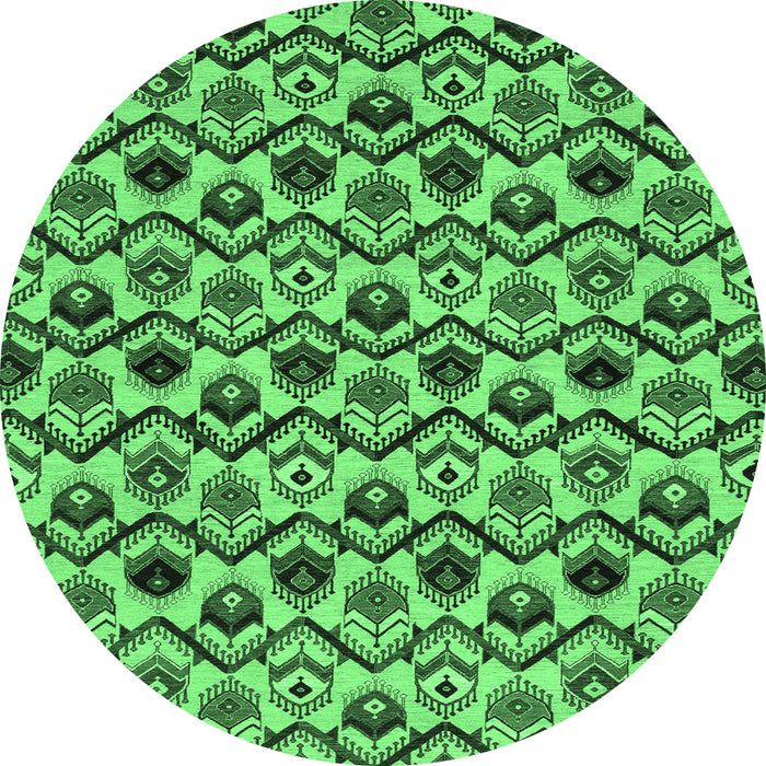 Round Machine Washable Abstract Emerald Green Modern Area Rugs, wshabs4029emgrn