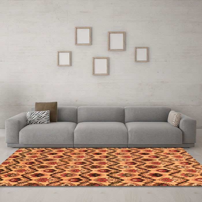 Machine Washable Abstract Orange Modern Area Rugs in a Living Room, wshabs4029org
