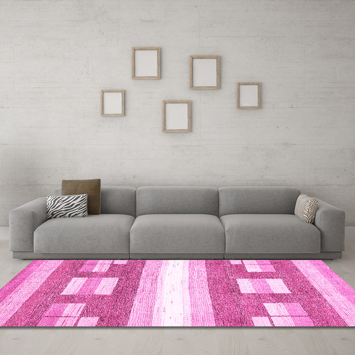 Machine Washable Solid Pink Modern Rug in a Living Room, wshabs402pnk