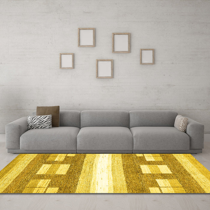 Machine Washable Solid Yellow Modern Rug in a Living Room, wshabs402yw