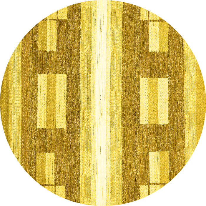 Round Machine Washable Solid Yellow Modern Rug, wshabs402yw