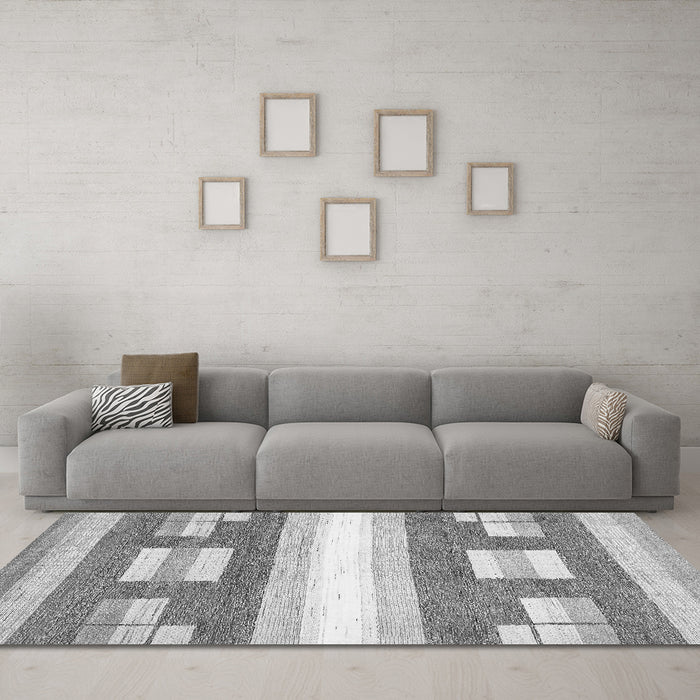 Machine Washable Solid Gray Modern Rug in a Living Room,, wshabs402gry