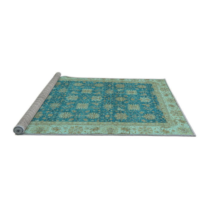 Sideview of Machine Washable Oriental Light Blue Traditional Rug, wshabs4030lblu