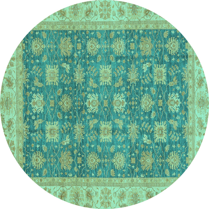 Round Machine Washable Oriental Turquoise Traditional Area Rugs, wshabs4030turq