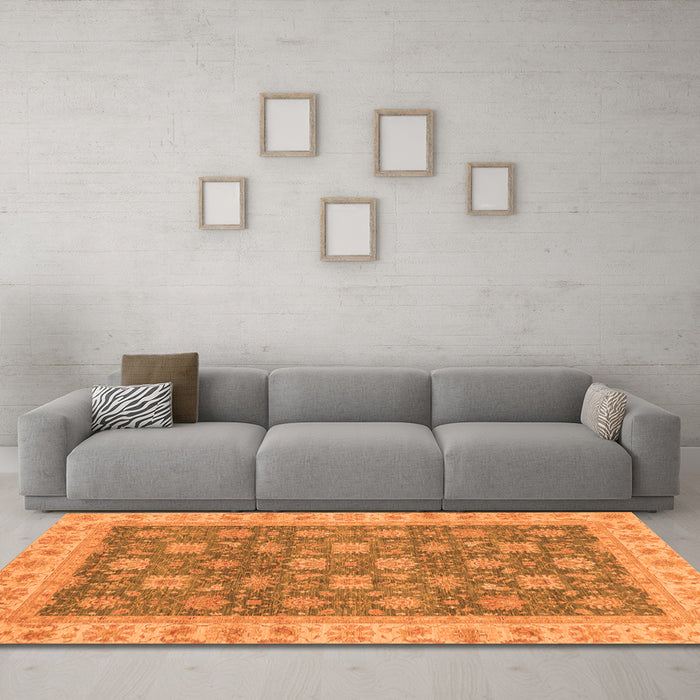 Machine Washable Oriental Orange Traditional Area Rugs in a Living Room, wshabs4030org