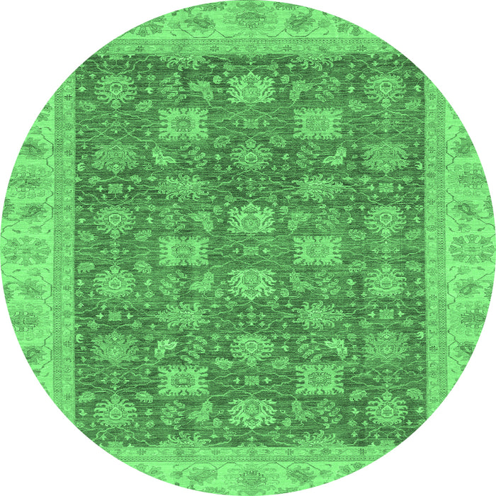 Round Machine Washable Oriental Emerald Green Traditional Area Rugs, wshabs4030emgrn