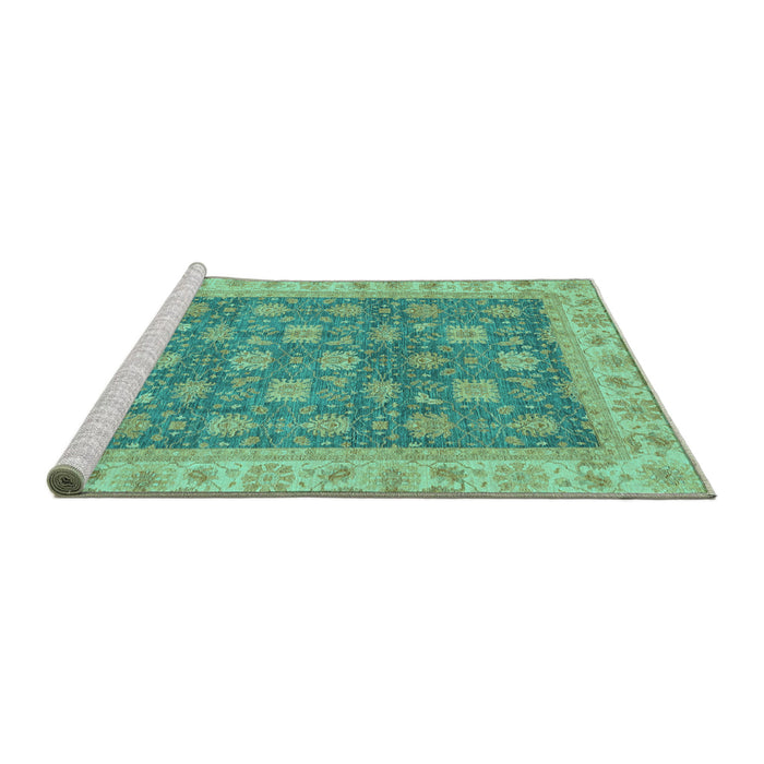 Sideview of Machine Washable Oriental Turquoise Traditional Area Rugs, wshabs4030turq