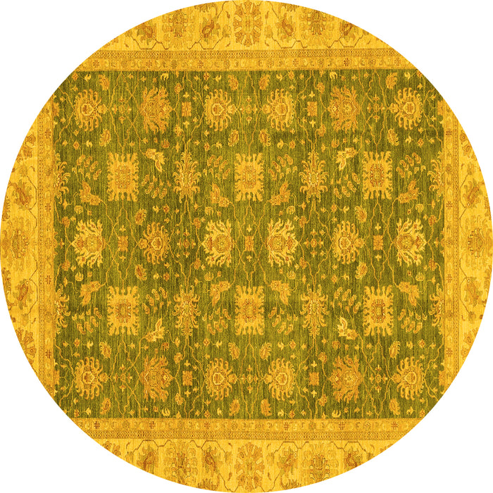 Round Machine Washable Oriental Yellow Traditional Rug, wshabs4030yw