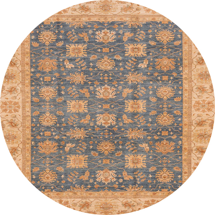 Round Abstract Dark Gold Brown Oriental Rug, abs4030
