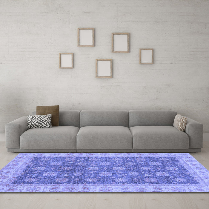 Machine Washable Oriental Blue Traditional Rug in a Living Room, wshabs4030blu