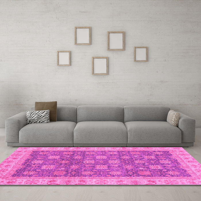 Machine Washable Oriental Pink Traditional Rug in a Living Room, wshabs4030pnk