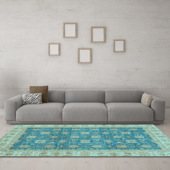 Machine Washable Oriental Light Blue Traditional Rug in a Living Room, wshabs4030lblu