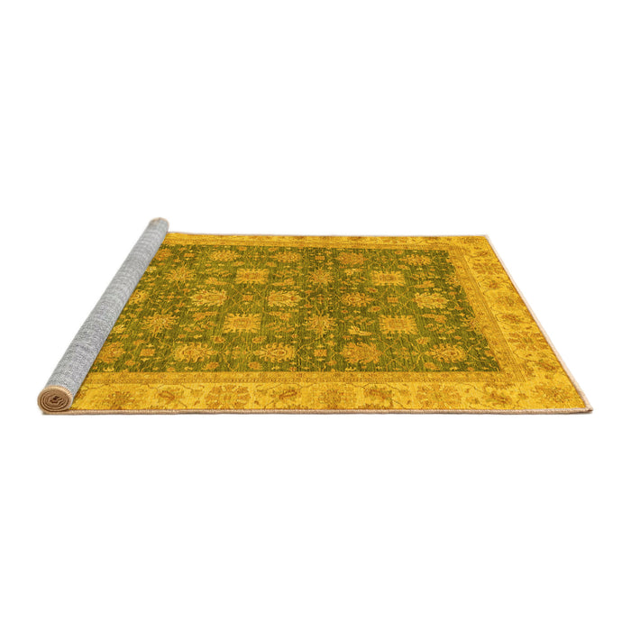 Sideview of Machine Washable Oriental Yellow Traditional Rug, wshabs4030yw