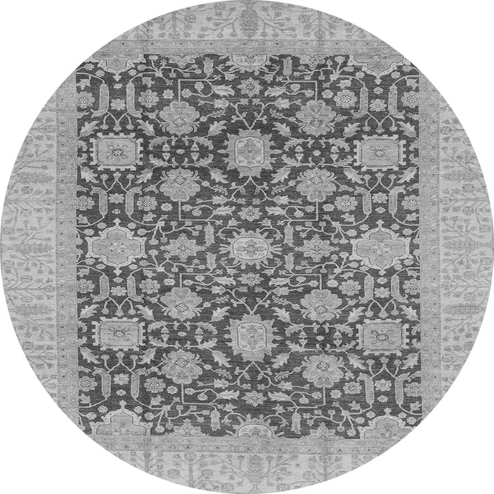 Round Machine Washable Oriental Gray Traditional Rug, wshabs4031gry