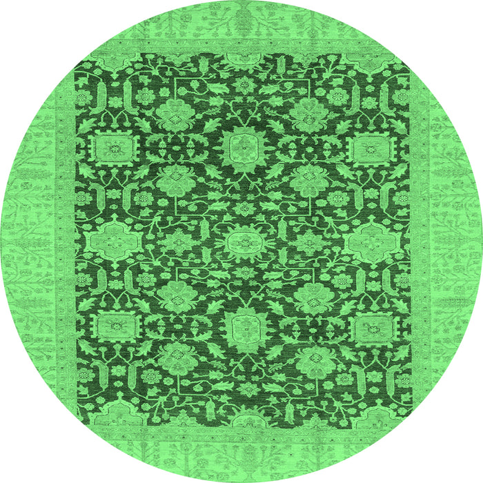 Round Machine Washable Oriental Emerald Green Traditional Area Rugs, wshabs4031emgrn